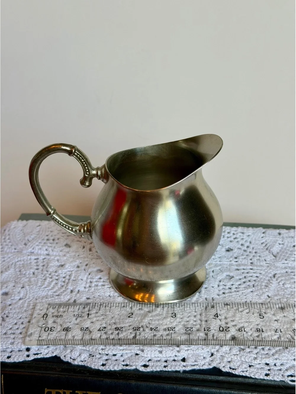 Vintage BICCO Genuine Pewter Creamer Pitcher Silver Tone Ornate Handle
